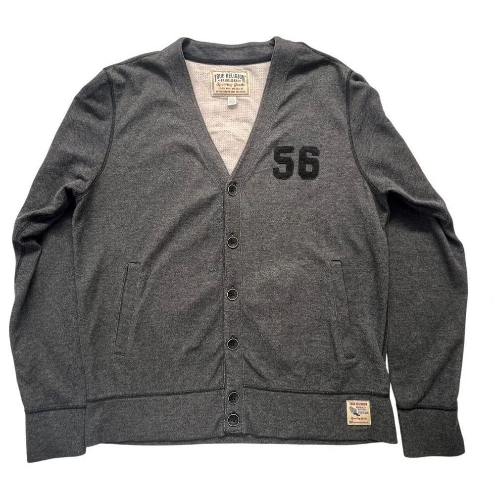 True Religion Football Club Sporting‎ Goods Cardigan Heather Gray XL/TG Men